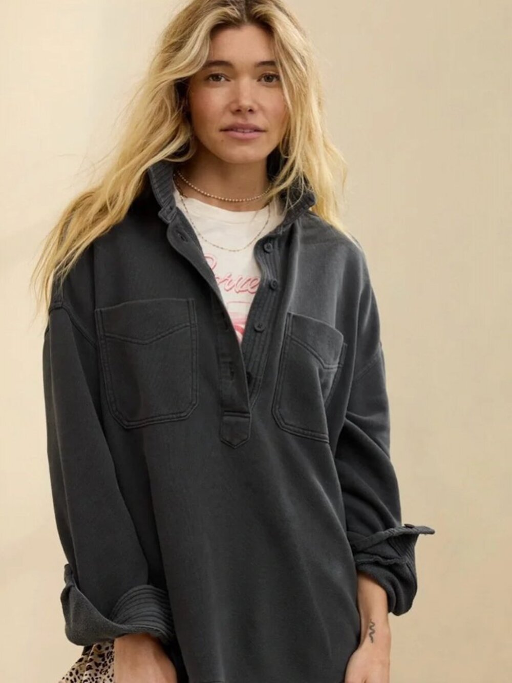 Aerie Oversized Popover Polo Sweatshirt